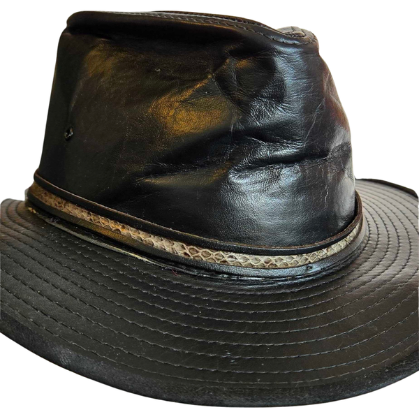 Byrnes & Baker Leather Safari Hat w Snakeskin belt sz S