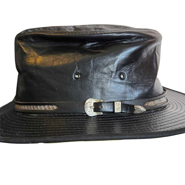 Byrnes & Baker Leather Safari Hat w Snakeskin belt sz S