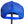 A bright blue mesh trucker cap displayed on a black stand on a store counter.