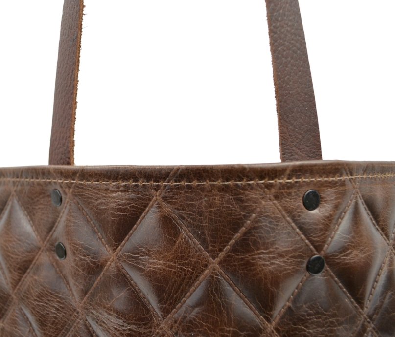HH Leather Quilted Tote Bag Dark Brown