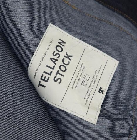Tellason Stock Made in USA Men's 14 oz Cone Mills White Oak Raw Denim Jean  Jacket