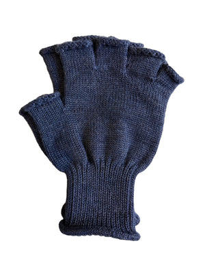 Wool Fingerless Gloves- Dark Navy & Rinsed Indigo Denim Denim