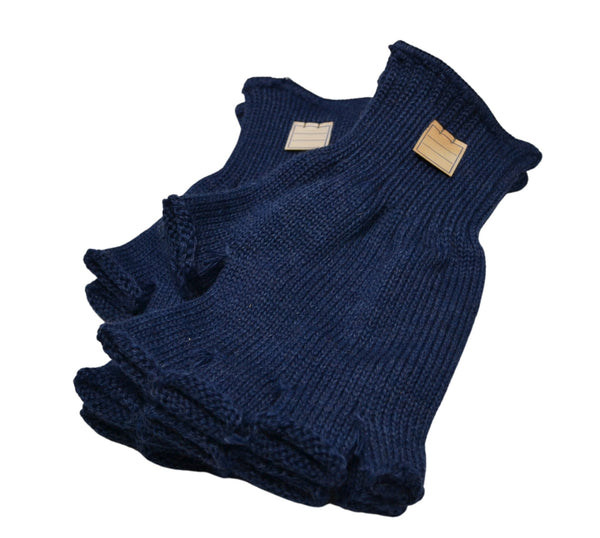 Wool Fingerless Gloves- Dark Navy & Rinsed Indigo Denim - Hudson’s Hill