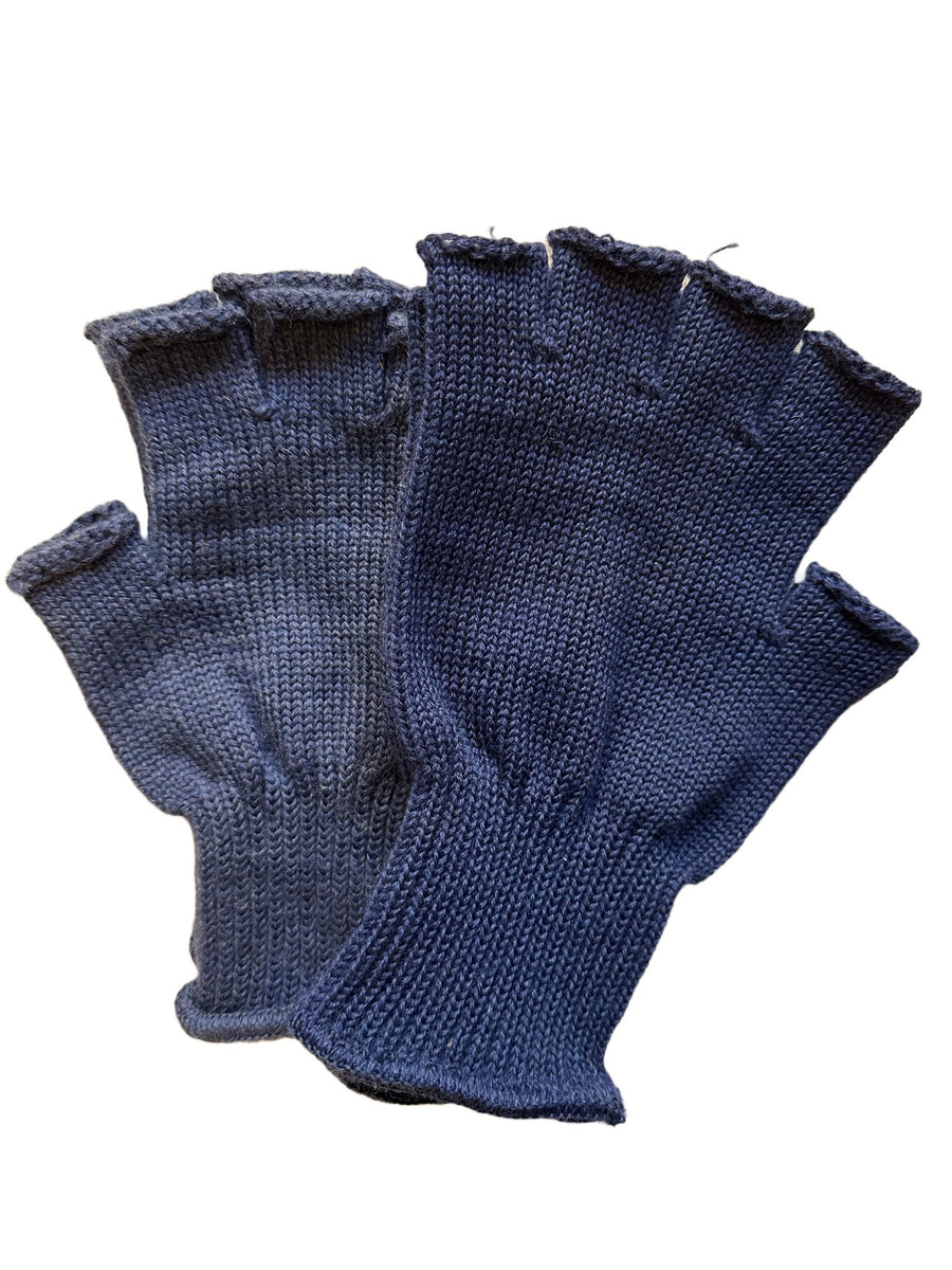 Wool Fingerless Gloves- Dark Navy & Rinsed Indigo Denim - Hudson’s Hill